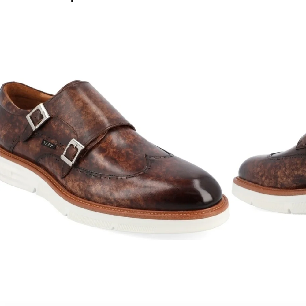 TAFT 365 Model 105 Brown Espresso Leather Double Monk Strap Shoes Mens Size 8.5